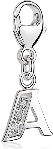 Buchstaben Anhänger Silber 925 mit 3 Zirkonia - Alphabet Charms | Initialen Pendel Element für Armbänder und Ketten aus Sterlingsilber mit Steinen von MATERIA by Matthias Wagner