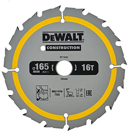 DeWalt DT1948-QZ Construction Circ Saw Blade, Yellow, 165 x 20 mm