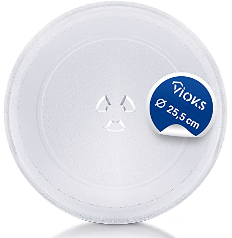 VIOKS Plateau tournant en verre pour micro-ondes - Diamètre : 25,5 cm - 255 mm - 3 fixations