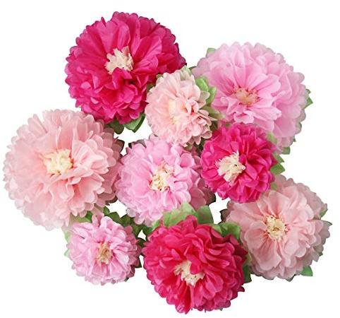 Mybbshower Pink Paper Flower Wedding Centerpiece Birthday Party Backdrop Nursery Room Wall Home Decoration Pack of 9