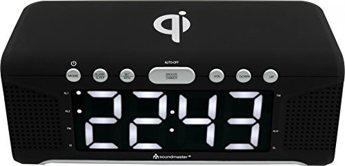 soundmaster UR800 Alarm Clock Radio with Qi Wireless Charger for iPhone 8/X/XS/XR/XS Max, Samsung S6/S7/S8/S9