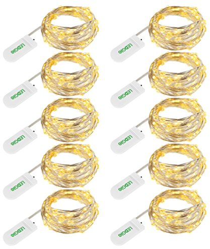 LEDGLE 24 LEDs Luci Stringa 3.9ft Fili Rame Bianco Caldo per Decorazioni 10 Pezzi, per Natale/Camera/Parti/Costume Fare Decorativo, a Batteria (Inclusa)