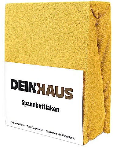 DH DEIN.HAUS Frottee Weiches Spannbetttuch 200 x 220 cm – Baumwolle, mit Gummizug, pflegeleicht, Bettlaken – Farbe: Gelb