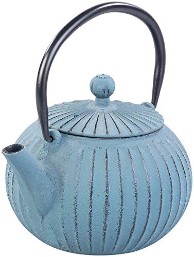 Rosenstein & Söhne Teekanne japanisch: Asiatische Teekanne aus Gusseisen mit Edelstahl-Sieb, 0,5 l, blau (Japanische Gusseisen, Gusseisenkanne, Eier)