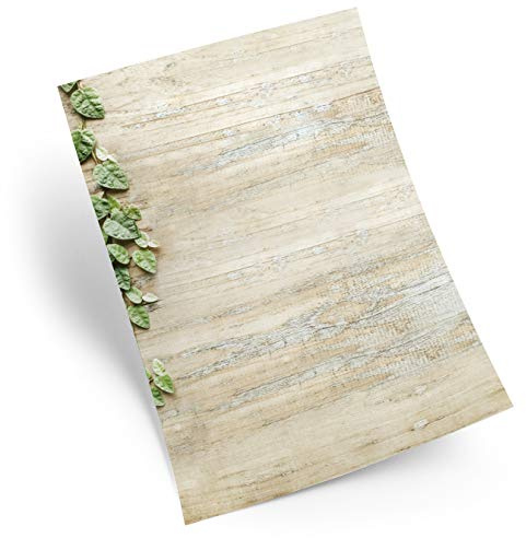 Logbuch-Verlag 25 Blatt Briefpapier Holz-Optik Blätter Motivpapier zum Bedrucken DIN A4 beige grün natürlich beidseitig bedruckt