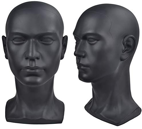 Davinona Schaufensterpuppenkopf, männlich, glänzend, für Kopfhörer, Hüte, Perücken, Schmuck, Schwarz (Matt PVC)