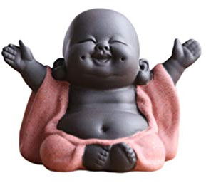 HEALLILY Kleine Keramik Buddha Figur Tee Haustier Deko Lächelnder Maitreya Buddha Skulptur 6.3X5.3X10 cm Teezeremonie Wohnaccessoires