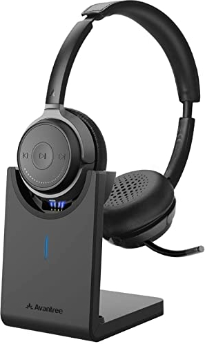 Avantree Bluetooth 5.0 Casque Supra auriculaire à Micro Perche détachable & Support de Charge, Casque sans Fil aptX HD pour PC, Low Latency, Skype, appels, TV, téléphones