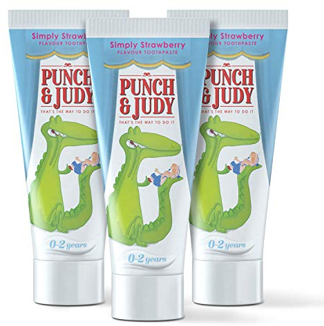 Punch & Judy Kids Toothpaste - Baby Strawberry Flavour, 0-2 Years, Fluoride, Sugar Free (3x50ml)