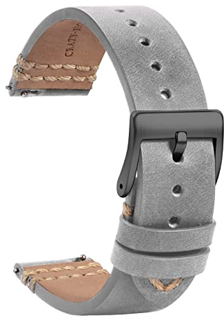 TStrap Orologi Cinturini Pelle 20mm - Sostituzione Cinturino Morbido Grigio a Sgancio Rapido - Cinturino Sportivo per Uomo Donna - Cinturino Orologi Intelligenti Fibbia Nero - 18mm 19mm 21mm 22mm