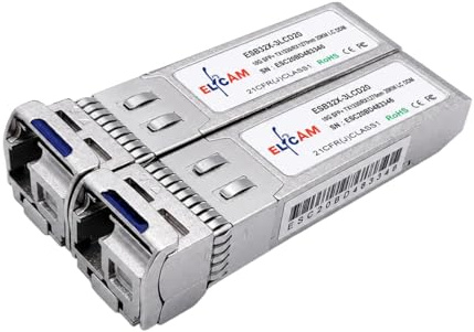 Elfcam® - 2 Stück, 10G SFP+ Bidi-Modul, TX1270nm / RX1330nm und TX1330nm / RX1270nm, LWL-Patchkabel LC-Stecker Singlemode Simplex (9 /125um OS2), DDM, 20KM