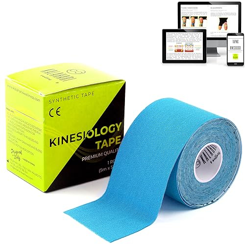 KALAHARI Nastro Kinesiologico Professionale più E-Book Applicazioni in Italiano - Synthetic Kinesiology Tape per una migliore Aderenza e Impermeabilità ad Acqua e Sudore - (5cm x 5m) (BLU)