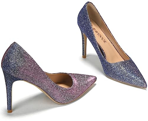 EBYNUE Women's Pumps Sexy High Heels 4 inch Pointed Closed Toe Stiletto Heel Evening Party Wedding Comfortable Dress Shoes
