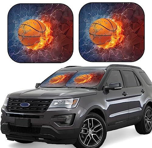 Lot de 2 pare-soleil pliables pour pare-brise de voiture avec flammes et gouttes d'eau - Bloque les rayons UV - Pour voiture, camion, SUV - Garde votre véhicule au frais