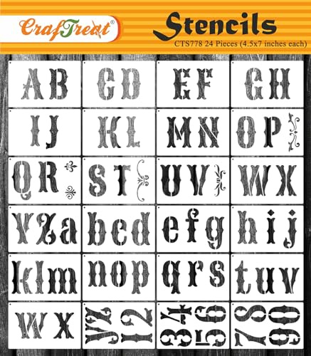 CrafTreat wiederverwendbare Schablone, Kalligraphie, Vintage-Schrift, 24 Stück, 7 x 4,5 inch, DIY-Schablonen für Kunsthandwerk, Kleidung, Kuchen, Sprühmalerei, Möbel