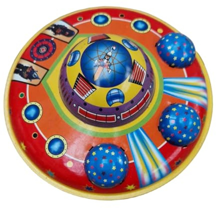 BOLLUMA MS460 Mini Tin Toy Flying Saucer Clockwork Wind Up Robot with Key Funny Vintage Mechanical Toys Collectible Gifts for Christmas Birthday Thanksgiving