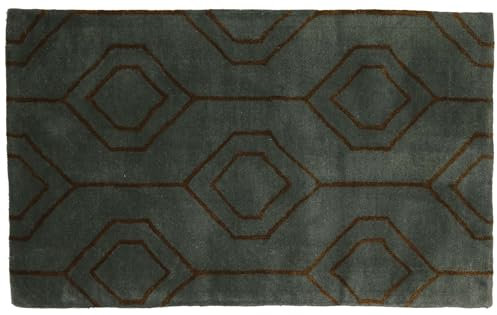 RUG PRINCE Teppich aus Schurwolle 90x150 Grau Durchgemustert Handarbeit Handtuft Modern 100x150