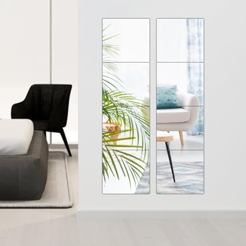 Okoss 8 Stück Klebespiegel Acryl HD Spiegel Wand 30x30CM Spiegelfliesen Selbstklebend Dekorative Wandspiegel für Wand Dusche Rasier Bad Flur Schranktür