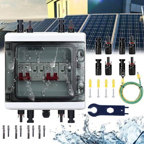 Überspannungsschutz PV, 2 in 2 out DC Trennschalter Blitzschutz Leitungsschutzschalter 2 String 1000V DC 40A 20-40KA Generatoranschlusskasten IP65 Wasserdicht Solar Anschlusskasten für Photovoltaik