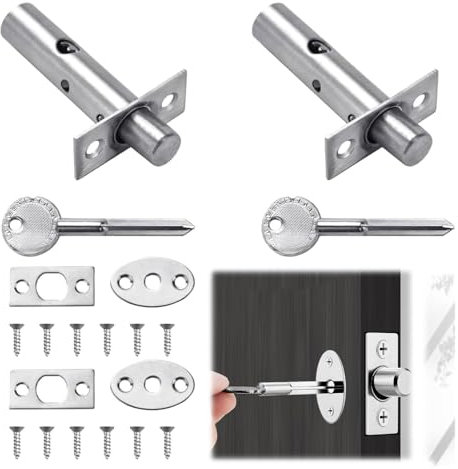 2Pcs Internal Door Lock, Door Locks Internal, Doors Bolts for Internal Doors Anti-Theft Internal Door Lock with Key Your Home and Workplace Reliability Solution(Silver)