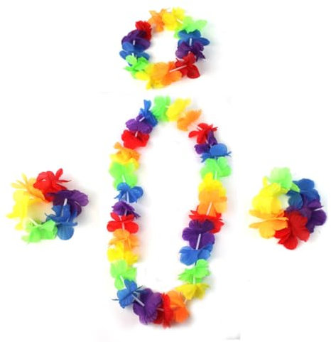 Amosfun 4stücke Hawaii Blumen Halskette Und Stirnband Set Mit Blumen Armband Und Kopfschmuck Girlande Für Luau Party Strand Treffen Dekoration