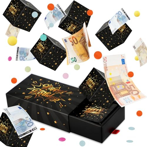 Giftota Regalos en efectivo para cumpleaños, caja sorpresa DIY mejorada, caja explosión pop-up de feliz cumpleaños con confeti, caja regalo para cumpleaños para padres, amantes y amigos - Negra