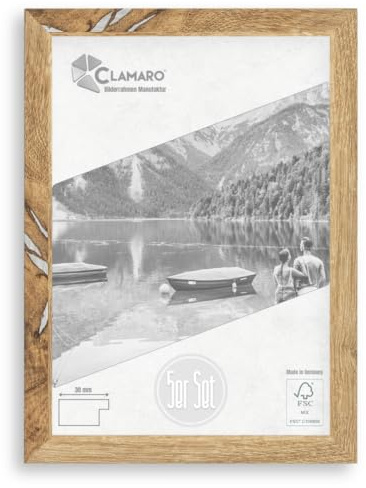 CLAMARO 'COLLAGE' 5er Set Bilderrahmen 15x20 handgefertigt nach Maß | Eiche Altholz | Moderner eckiger MDF Holz5er Set Bilderrahmen inkl. Acrylglas, Rückwand und Aufhänger