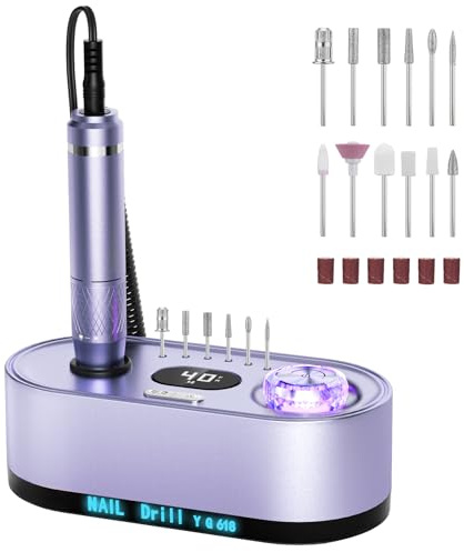 GOLEEXU Taladro de uñas con lima eléctrica: kit profesional de lima electrónica de 40000 rpm, máquina de archivo electrónica para moldear, pulir y quitar uñas de gel acrílico, kit de manicura y ping