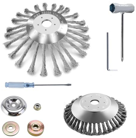 2 Stück Unkrautbürste für Freischneider,Unkrautbürste für Rasentrimmer mit 25,4mm Bohrung,Gezahnte Drahtbürste für Freischneider,Universelle Wildkrautbürste für Motorsensen (6 Zoll+10 Zoll)