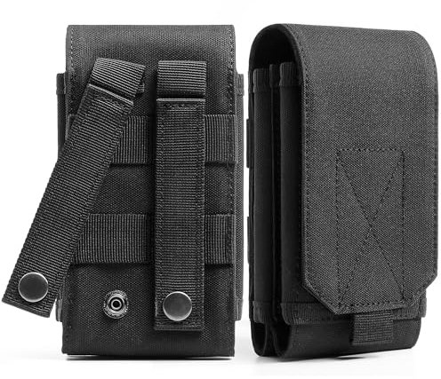 Urvoix Funda doble para teléfono celular, bolsa para cinturón, soporte para teléfono Molle, bolsa de accesorios tácticos para senderismo, camping, trabajo, color negro