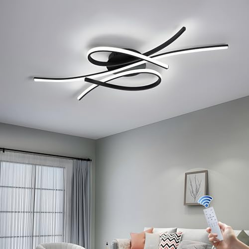 LED Deckenleuchte Modern Dimmbar Deckenlampe Schlafzimmerlampe Wohnzimmerlampe Deckenleuchten mit Fernbedienung Innen Design Deckenbeleuchtung für Wohnzimmer Küche Esszimmer Arbeitszimmer Büro(Nero,10