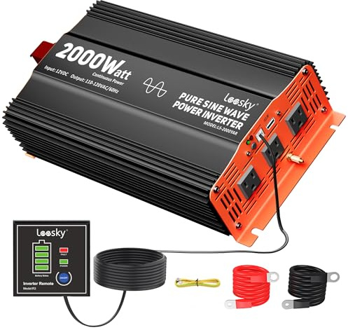 2000 Watt Pure Sine Wave Power Inverter 12v to 110v 120v Built-in UL-Listed Fuse Compatible with Lithium Battery Starlink for Home RV Truck Off-Grid Solar by LEESKY