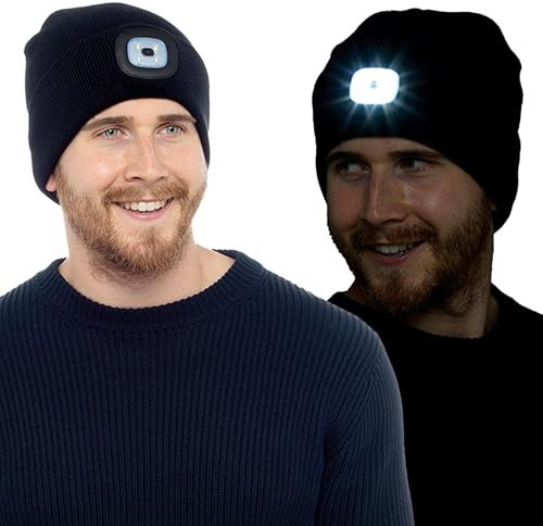 A2Z Mens Gorro de Punto Thinsulate con luz LED Recargable por USB con Pilas Duradero - Hat MH621 Black One Size