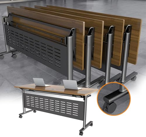Tavolo da conferenza pieghevole con ruote per studio, lavoro e sala da pranzo, tavolo portatile per ufficio e allenamento, tavolo da scuola mobile, bianco/noce scuro, 47 x 24/40,6 x 76,2 cm