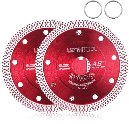 LEONTOOL 4-1/2 inch Super Thin Diamond Blade for Angle Grinder with Arbor Adapter, X Teeth Tile Blade, Ceramic Cutting Blades for Dry/Wet Smooth Cutting Porcelain Ceramic Granite Marble Tile, 2 Pack