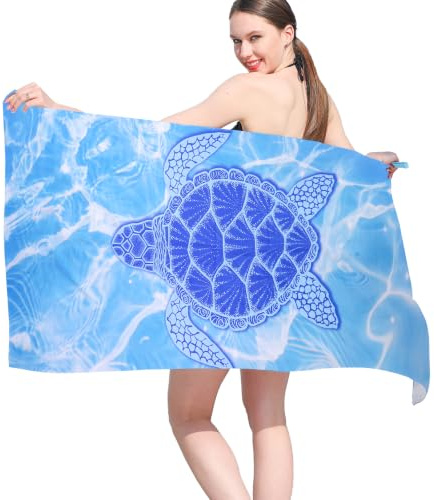 Vorvowry Strandtuch Mikrofaser Schnelltrocknend Groß Strandtücher Leichtes Weiches Sandfrei Strandhandtuch Badetuch Strand Beach Towel mit Netzbeutel 80×180cm A Schildkröte 1PC