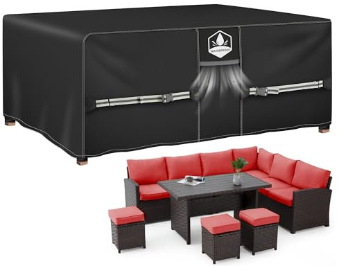 Rimwig Outdoor Garden Furniture Covers Waterproof, Heavy Duty Patio Furniture Set Cover for Outside, Rattan Sofa Cover for Patio Table and Chair Set Rectangular 242x182x100cm