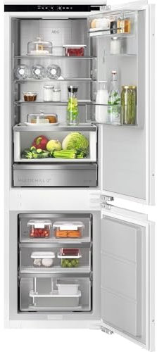 AEG WiFi Einbau-Kühl-Gefrierkombination 178cm, Serie 9000 MultiChill: Null-Grad-Schublade -3°C bis +5°C wählbar, Kühl- (116 L), Gefrier- (64L) & 0°C-Kaltraum (66 L), NoFrost, Festtür, TC9VS181BC