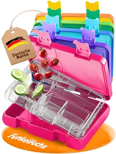 Funkelfuchs® – Lunchlåda för barn med fack – 800 ml, rosa – matlåda månskene, stor – snackslåda, matlåda, brödlåda, Bentolåda för barn – för skola, dagis och kita – [BPA-fri]