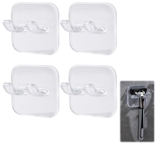 Confezione da 4 ganci adesivi trasparenti per doccia, rasoio, supporti rimovibili e riutilizzabili, impermeabili, per telefono, organizer per vasca da bagno e organizer da cucina per asciugamani
