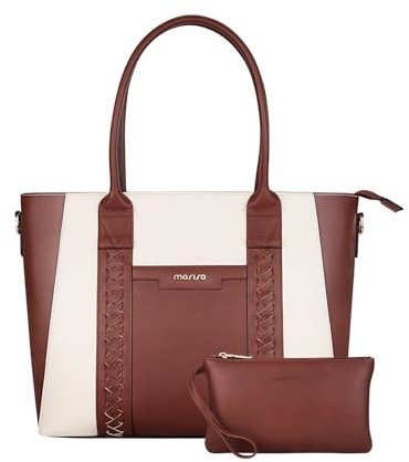 MOSISO Bolsa Portátil para Mujeres, 15,6 Pulgadas Cuero PU Bolsa Trabajo | con Tiras Doble Tejido&Bolso Embrague, Impermeable Maletín Ordenador Bolso Hombro para Oficina de Negocios,Marrón