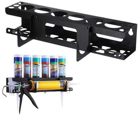 Caulking Chew Black 40.5x8.5x9cm Caulking Tube Caulking Gun Wall Mount Metal Holder Caulk Tube Holder Holds 6 Caulk Nozzles Storage