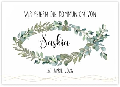 Herz & Heim® Personalisierbares Banner für kirchliche Feste – Kunststoffbanner oder Posterpapier – Motive zu Konfirmation, Firmung, Taufe oder Kommunion (Fisch, Kunststoffplane (70 cm x 50 cm))
