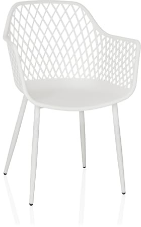 hjh LIVING Silla de Concha con reposabrazos, Resistente a la Intemperie BEGIO L Silla de plástico para Uso Interior y Exterior en el jardín, Patio o Comedor, Blanco