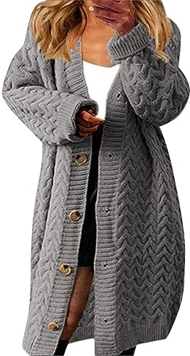 Generisch Sweater Damen, Lang Grobstrickjacke Cardigan Langarm Herbst Winter Strickmantel Offene Front Strick Jacke Wintermantel Strickcardigan Sweater Winterjacke, Women's Cardigans