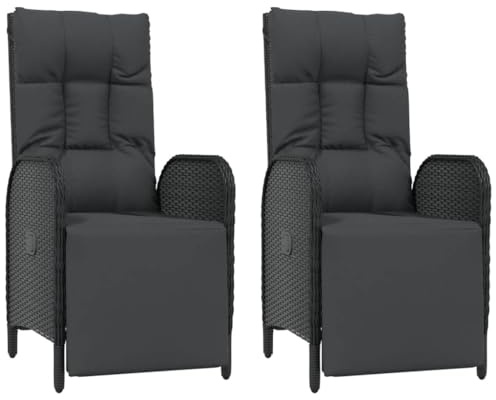 Mimdixy Outdoor Stuhl Lounge Sessel Outdoor,Garten-Relaxsessel mit Kissen 2 STK. Poly Rattan Schwarz Verandamöbel