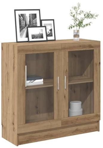 Mokuyary Glass Display Cabinet, Living Room Cabinet, Dining Room, Kitchen Sideboard, Office Shelf, with Shelves Doors, Books Cabinet, Wood Engineering Oak Artisan 82.5 x 30.5 x 80 cm