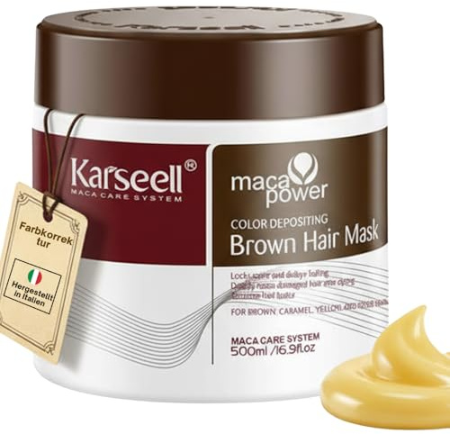 Karseell MACA CARE SYSTEM Brun Hårmask Färginpackning Professionell Pigmentmask För Kastanjebrunt Hår Närande Återfuktande Reparering Glans Antifrizz För Torrt Skadat Färgat Hår 500ml