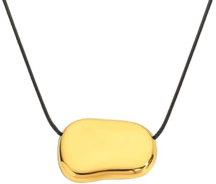 RIJXU Collana a forma di fagiolo, collana lunga e spessa con ciondolo in argento, gioiello per abiti chic da cowgirl, Long, Acciaio inossidabile Pelle, Strass