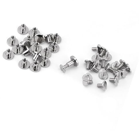 Fockety Tornillos de Remaches de Clavos con Tuerca de Cabeza Plana para Reparación de Cinturones de Cuero, Sujetadores de Latón Duraderos de 20 Piezas, Color Plateado Clásico (8mm)